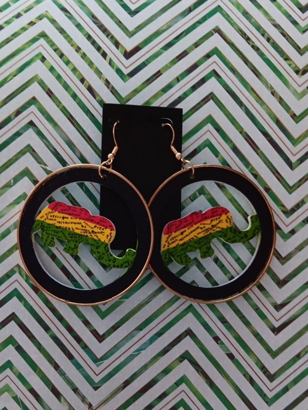 Colorful Tribal African Elephant🐘 Large Hoop Earrings New!
